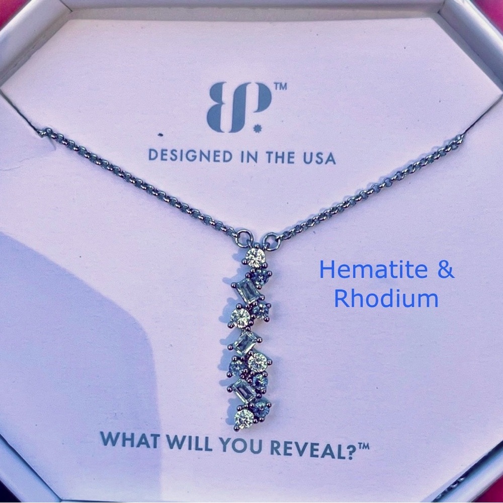 NWT RBP London Blue Topaz on Hematite & Rhodium necklace